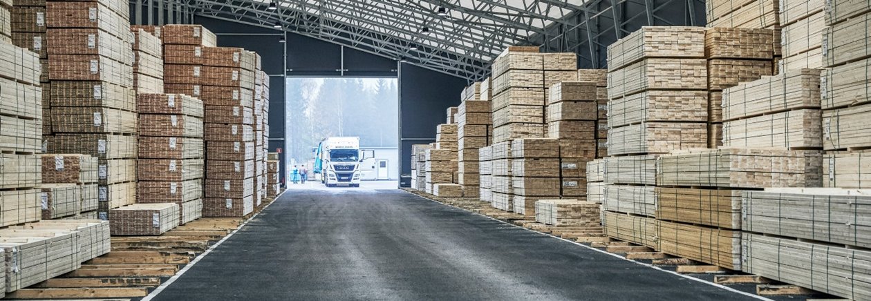 Lager för sågade trävaror i Södra Wood Långasjö