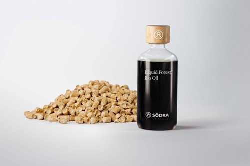 Pellets och Liquid Forest. Kollage till marknadsrapport om produktområdet Energi och Liquid Forest.
