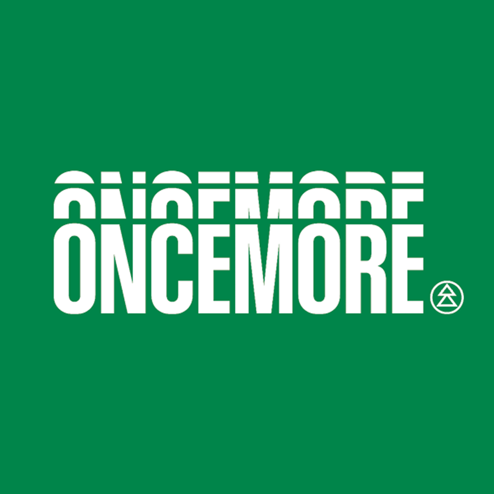 OnceMore logo in white and green background.