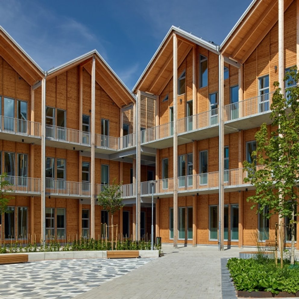 Bilder tagna från Minnebergskolan i Arvika dit SBP levererat ett flertal träprodukter för fasad och interiörbeklädnad