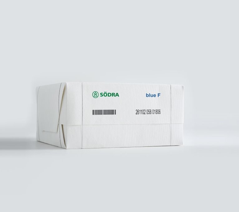 Pulp bale with Södra's product blue F