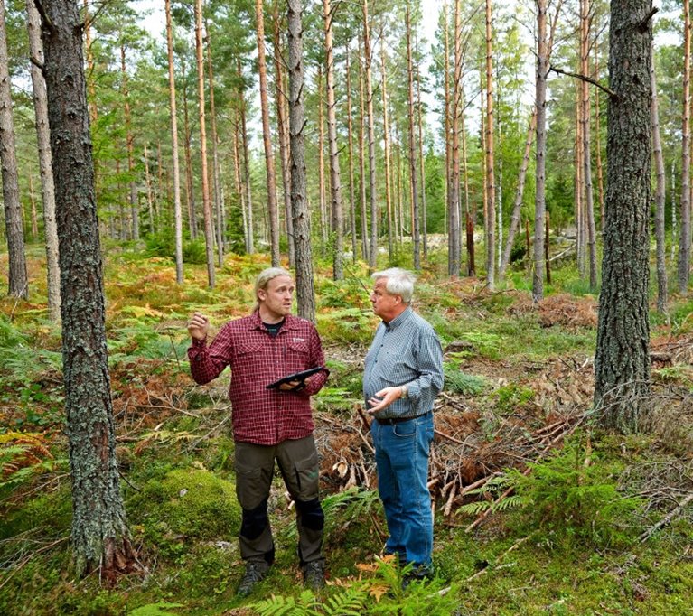 Inspektor Erik Alne och medlemmen Sven Olsson på hans ägor i Söderköping.