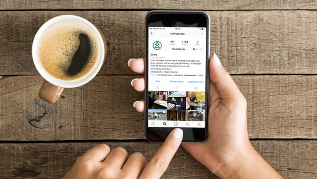 Iphone som visar från Södras instagramkonto Södra group Sociala medier Sveriges attraktivaste arbetsgivare 2018