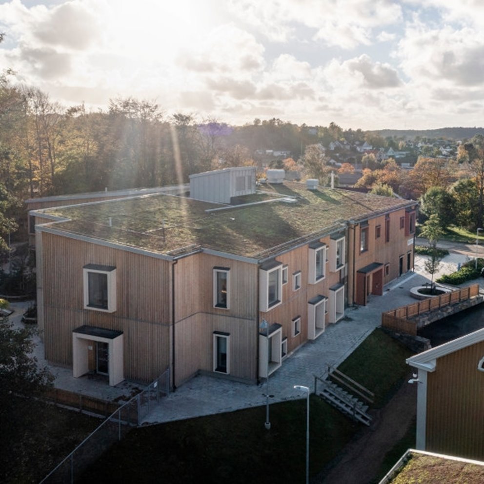 Förskolan hoppet byggd med KL-trä i stomme och som interiört synlig yta. Projekt i Göteborg av Södra Building Systems.
