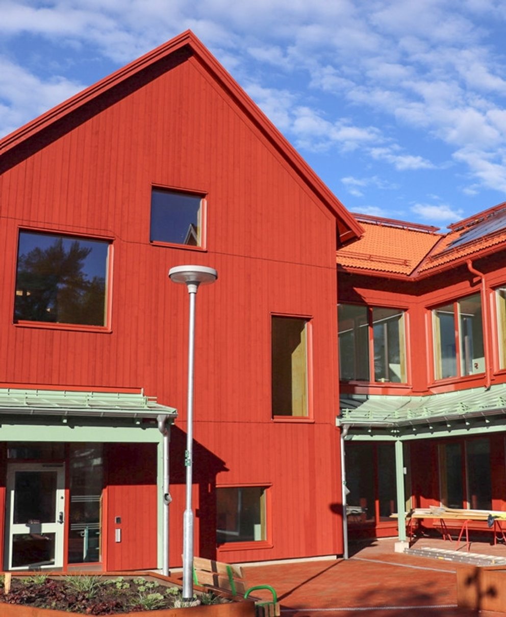 Hallerna Norra förskola i Stenungsund, byggd i KL-trä.