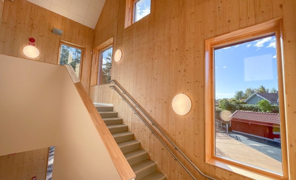 Hallerna Norra förskola i Stenungsund, byggd i KL-trä.