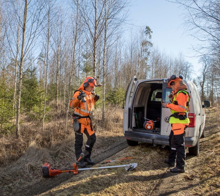 Röjning av skog av Södra-medlemmen Karl-Eric Johansson och dottern Ellen Johansson.