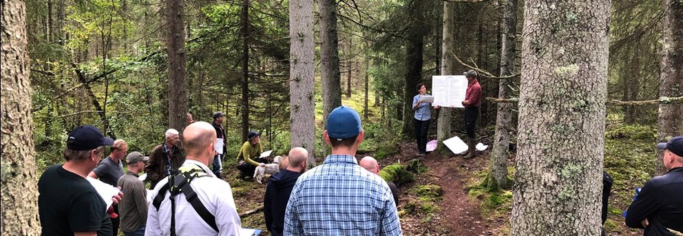 Bild tagen vid Naturvård Södra kursen på Vallersta hösten 2019. Vi går igenom naturvärdesbedömning. 