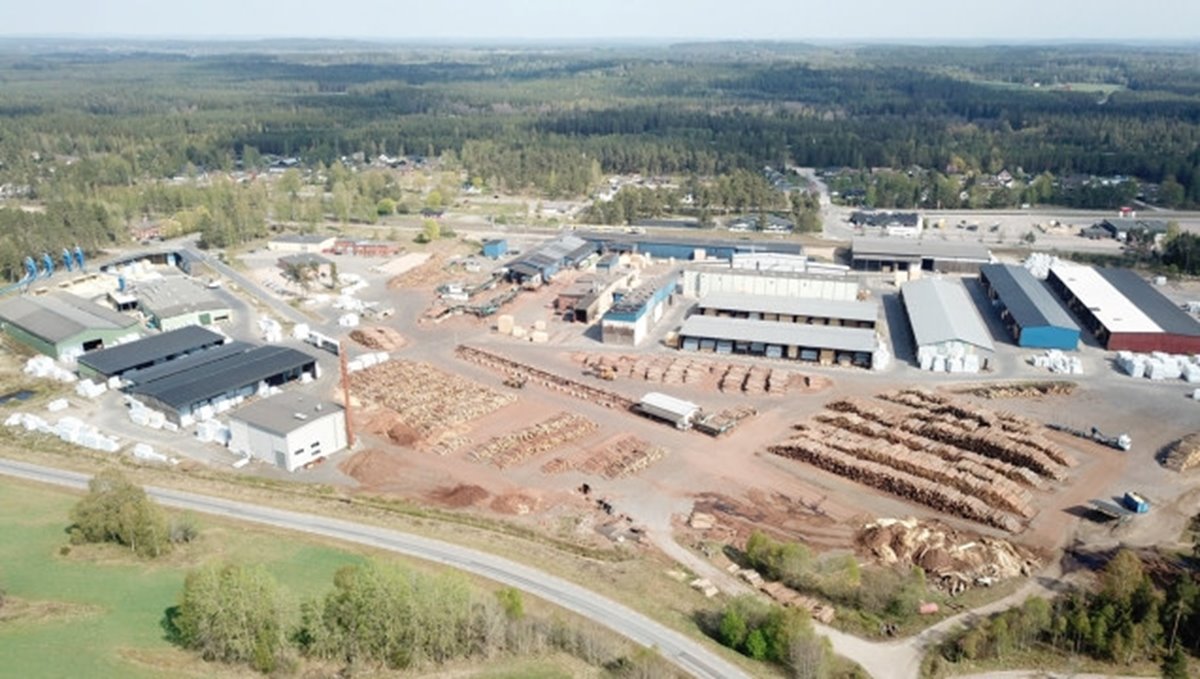 Flygarebild på Södras sågverk i Klevshult