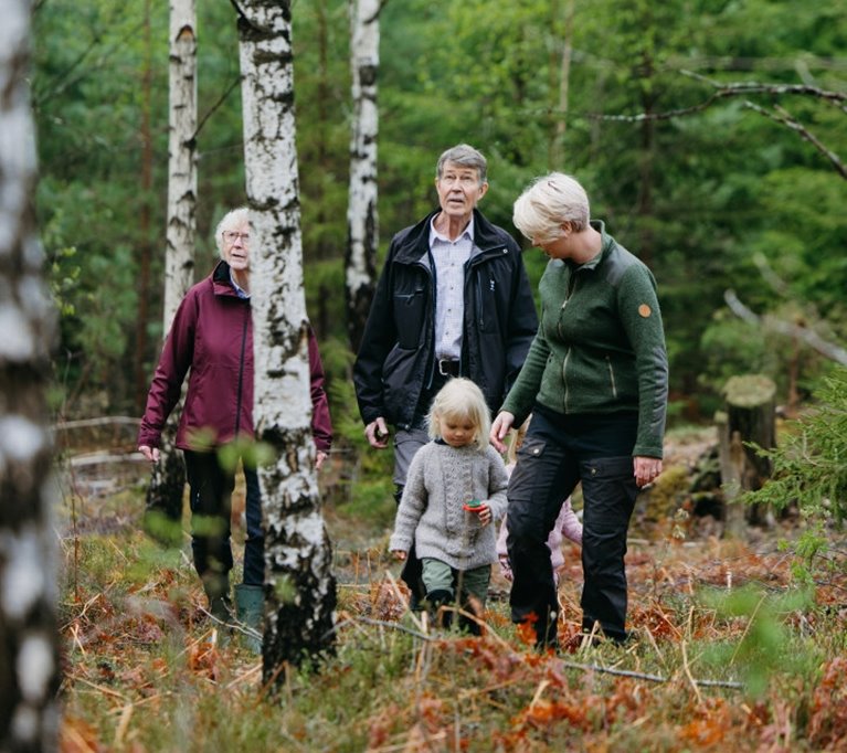 Familj i lövskog
Nära